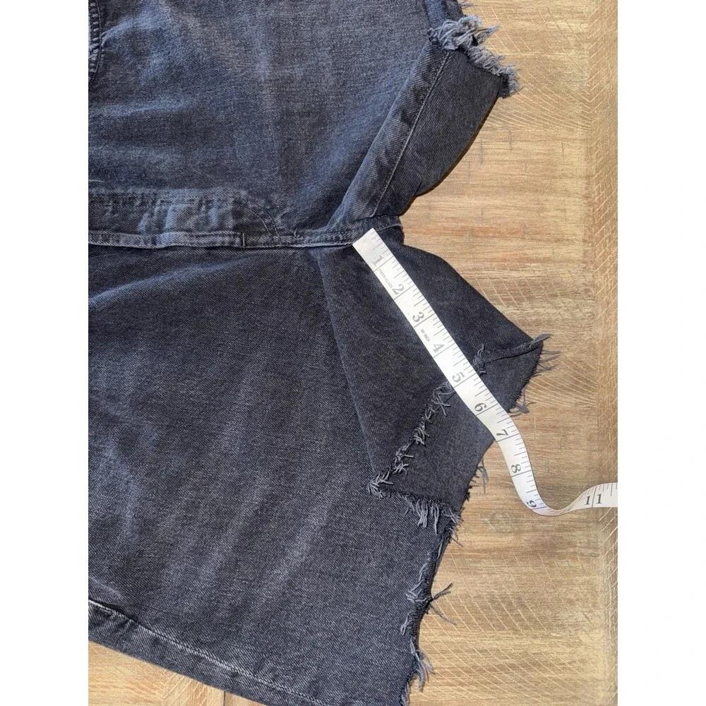 AGOLDE Parker Long Black Denim High Rise Fray Hem Jean Shorts Women’s Size 33